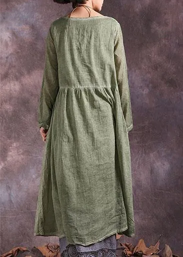 100% Cinched cotton linen outfit design green Dresses summer