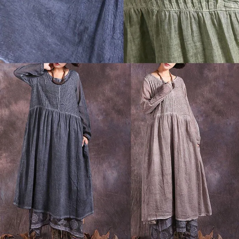100% Cinched cotton linen outfit design green Dresses summer