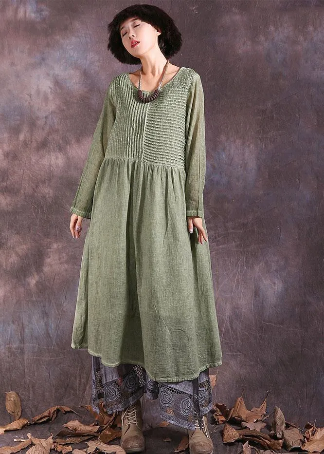 100% Cinched cotton linen outfit design green Dresses summer