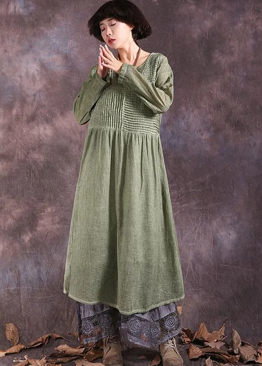 100% Cinched cotton linen outfit design green Dresses summer