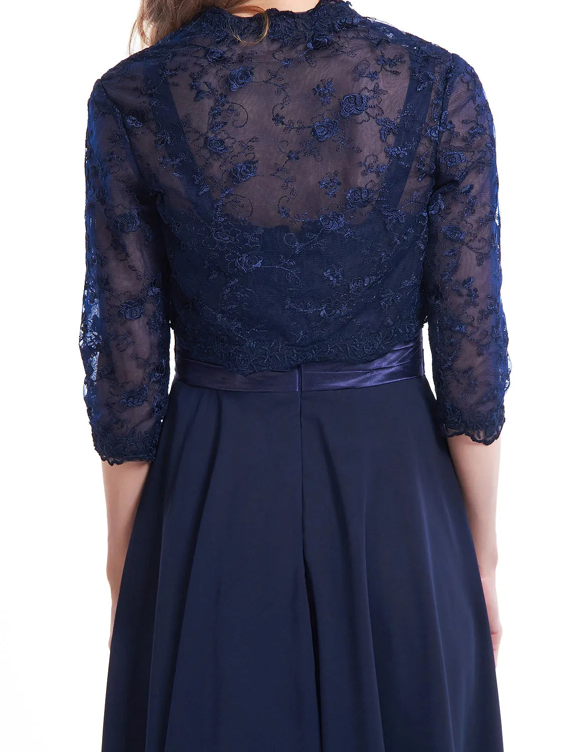A-Line Mother of the Bride Dress Convertible Dress V Neck Tea Length Chiffon Corded Lace Sleeveless with Lace Pleats Appliques