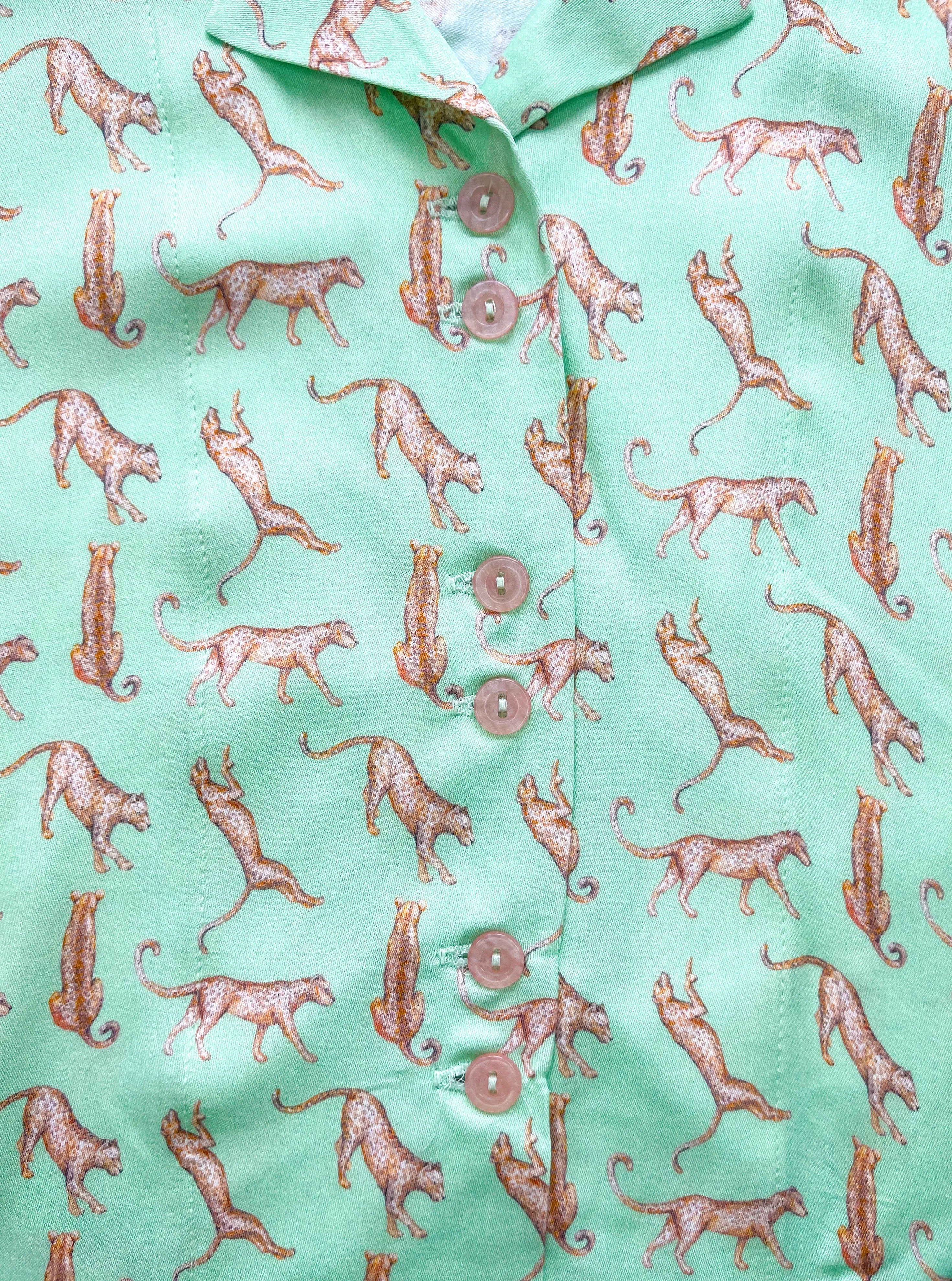 ARIES UNISEX COTTON PYJAMA SET GREEN CHEETAH PRINT