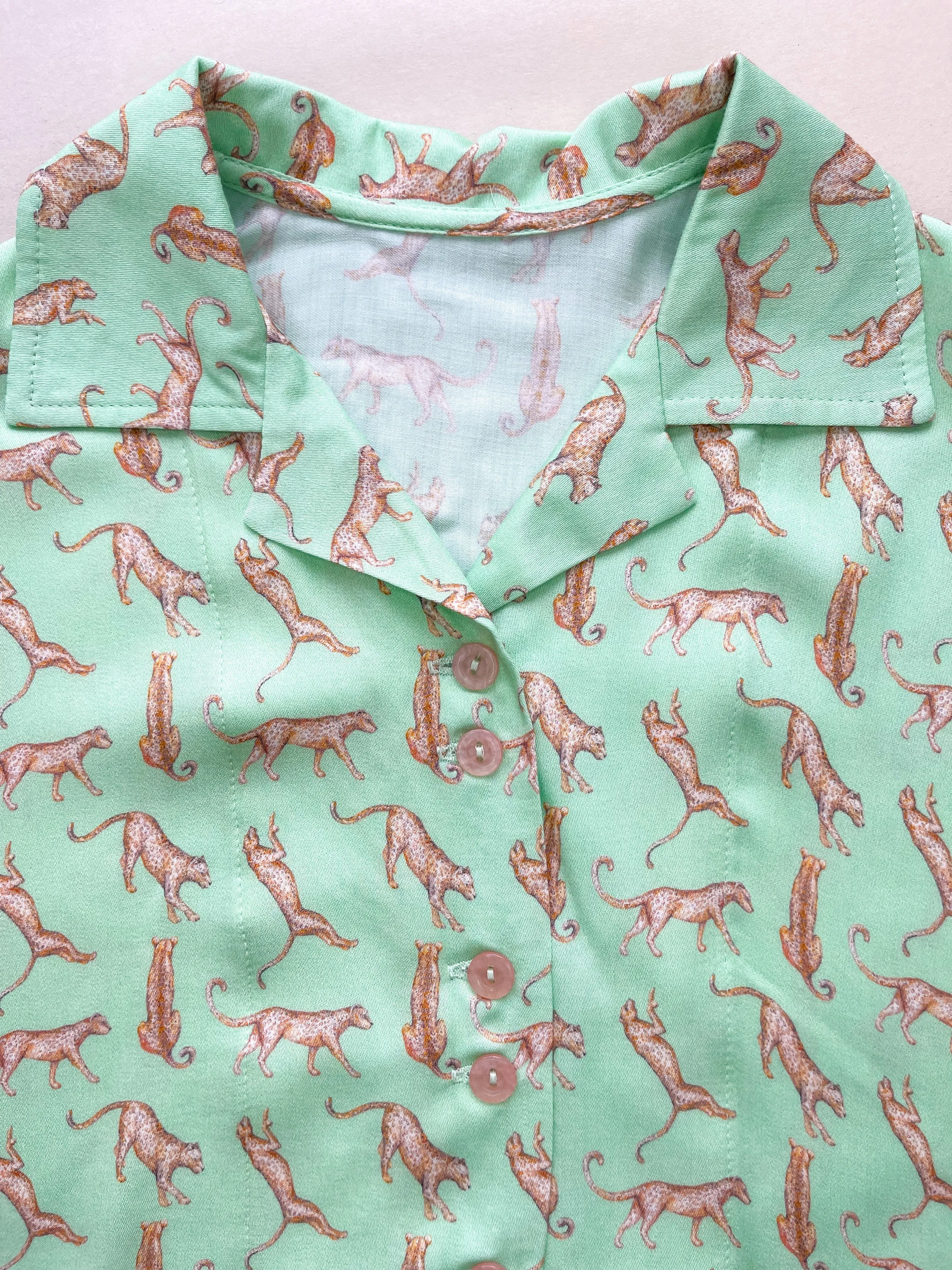 ARIES UNISEX COTTON PYJAMA SET GREEN CHEETAH PRINT