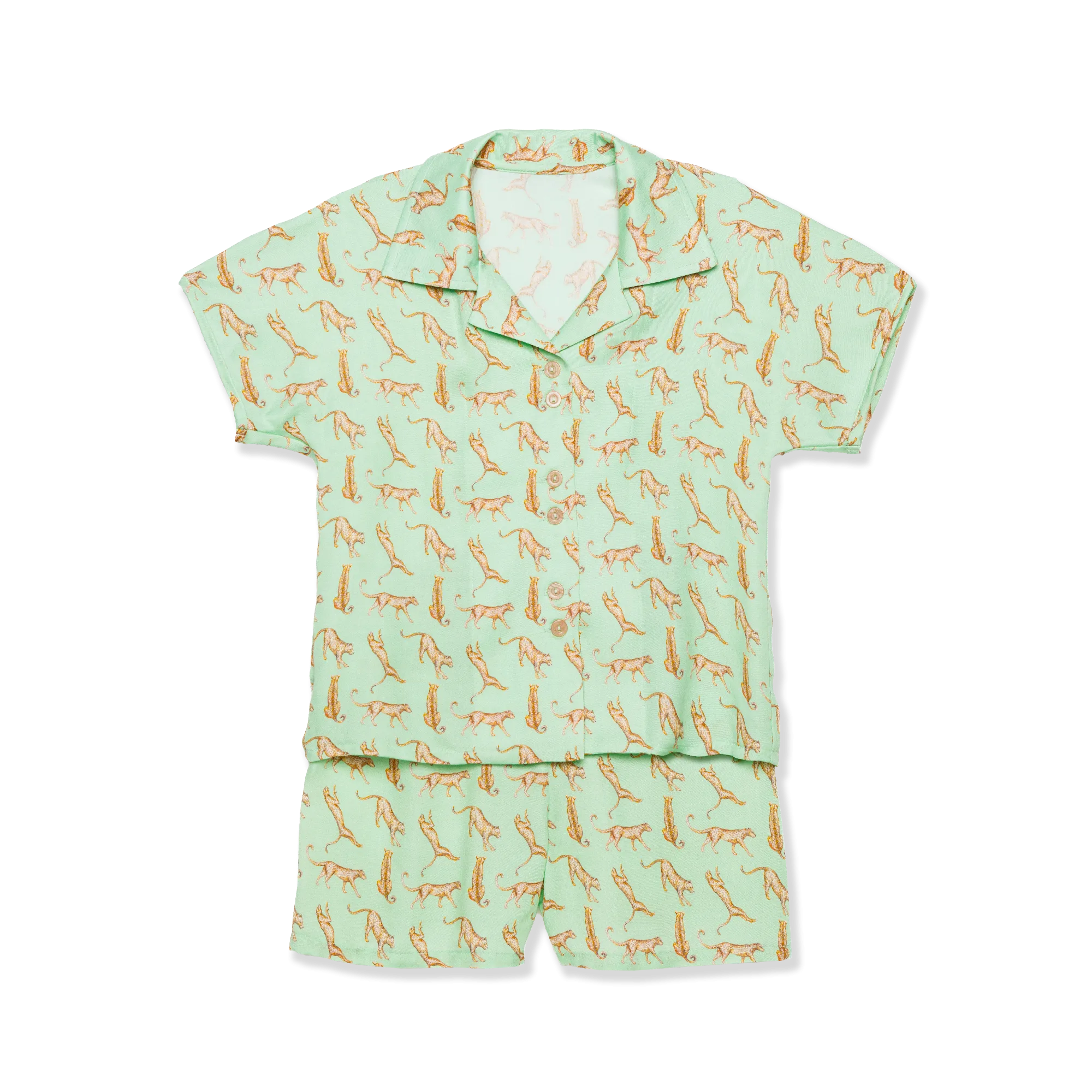 ARIES UNISEX COTTON PYJAMA SET GREEN CHEETAH PRINT