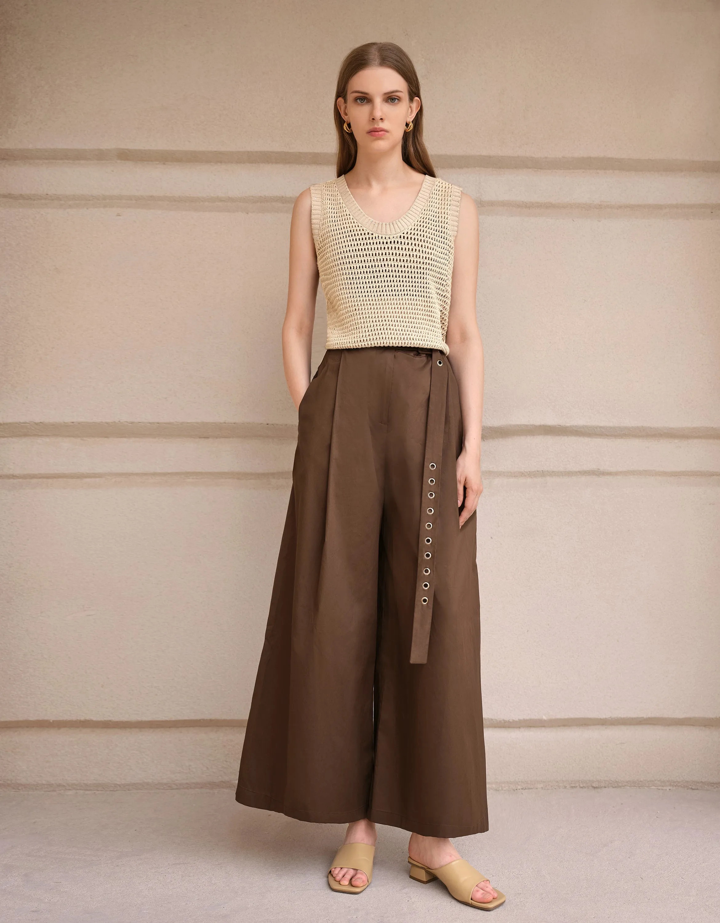 Belted Wide Leg Trousers