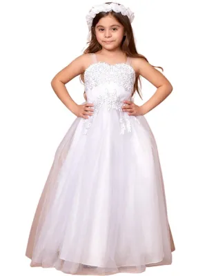 Big Girls White Embroidered Sweetheart Neckline Junior Bridesmaid Dress 8-16