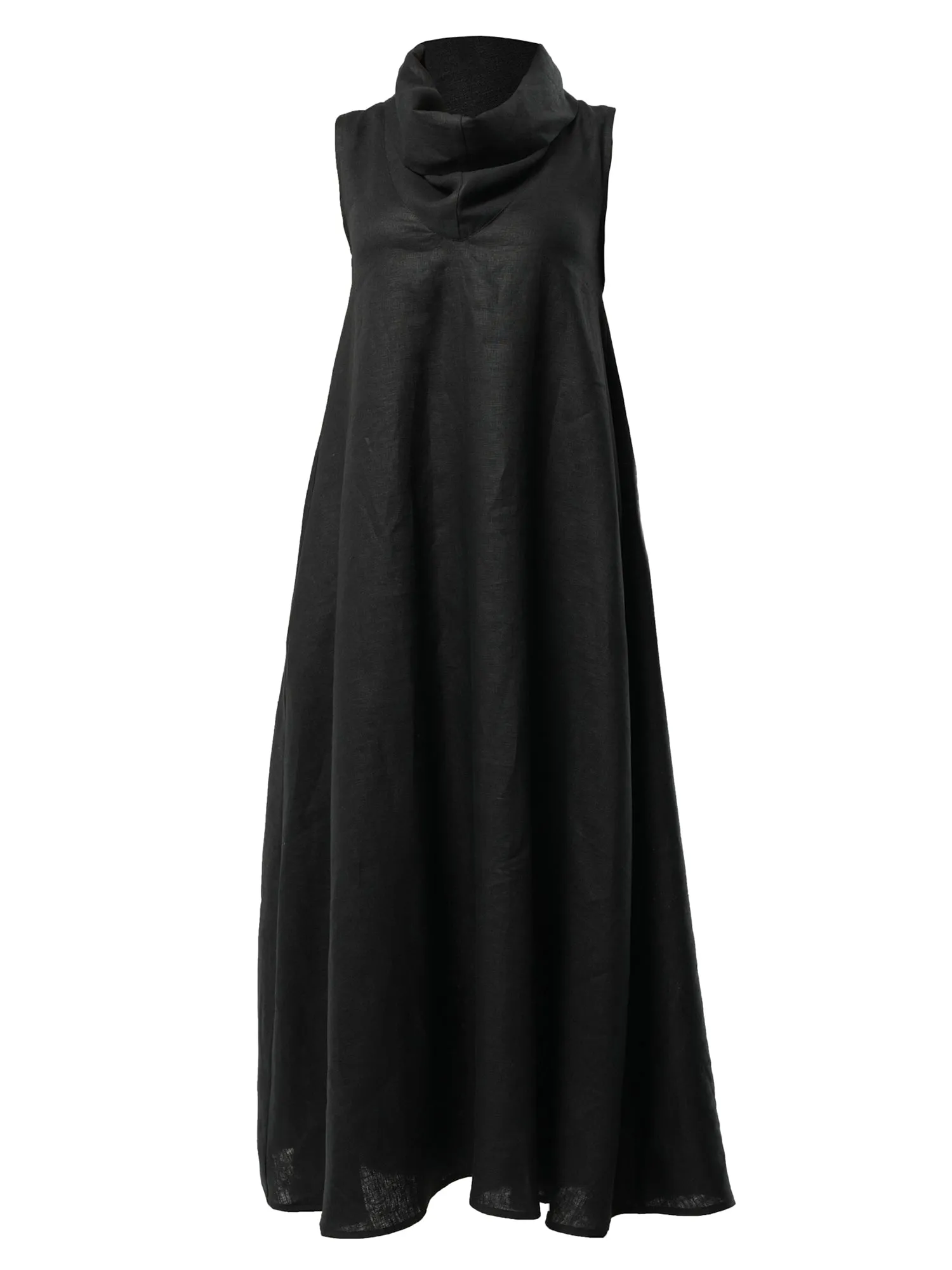Black Linen Maxi Dress With Large Collar