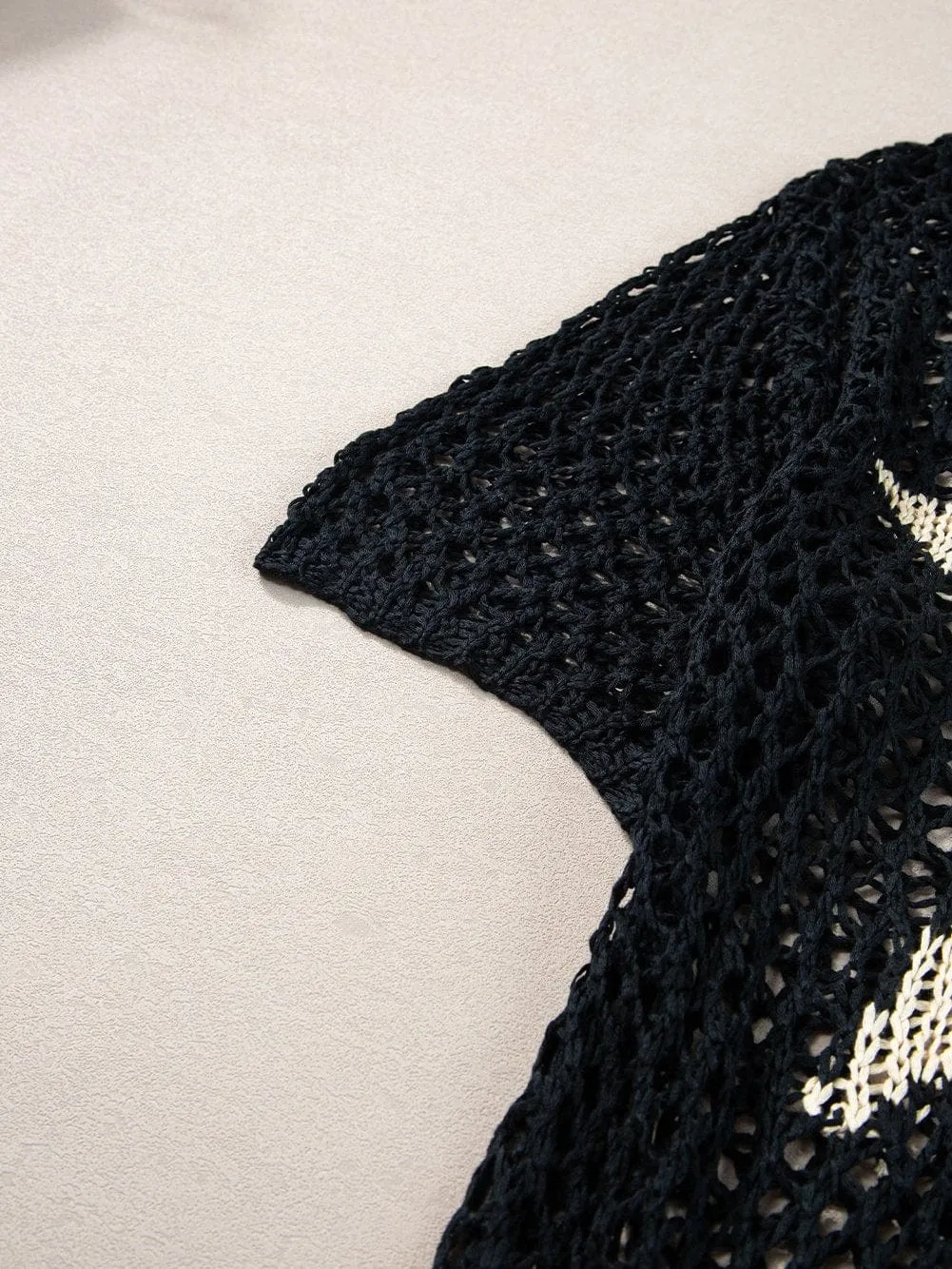 Black See-Through Knit Top with Golden Star
