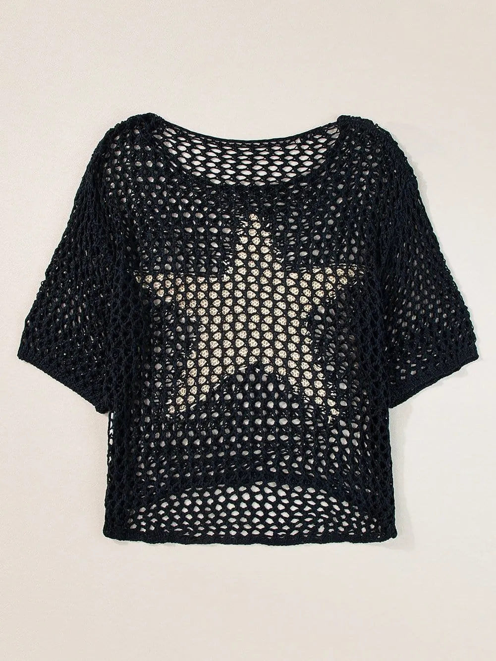 Black See-Through Knit Top with Golden Star