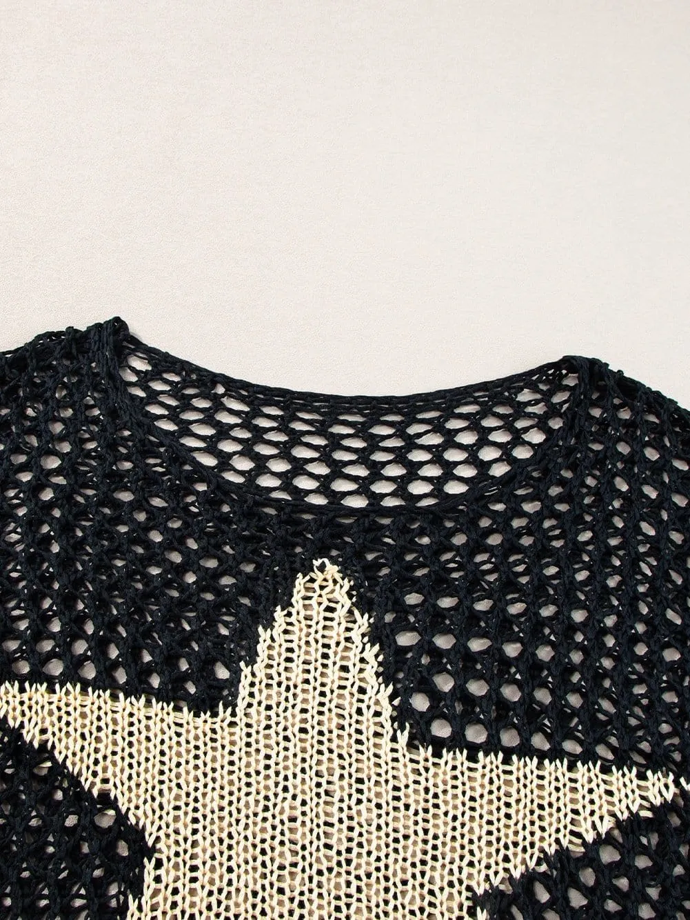 Black See-Through Knit Top with Golden Star