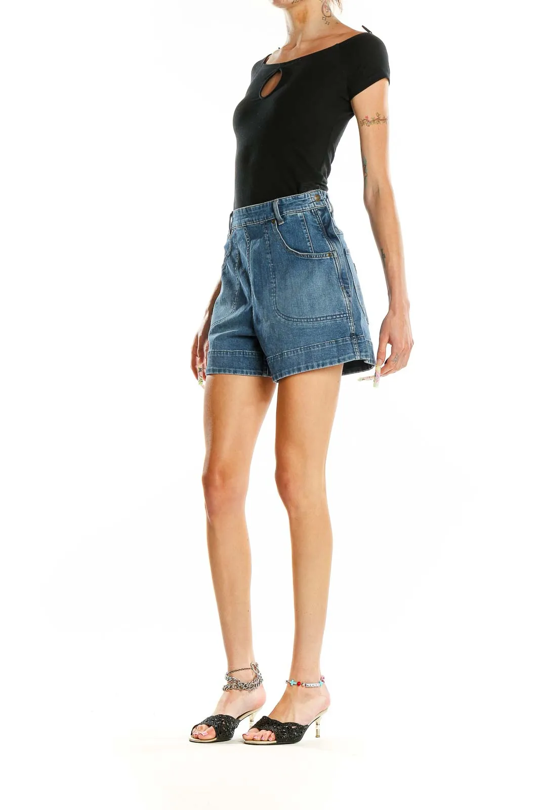 Blue Denim High-Waisted Shorts