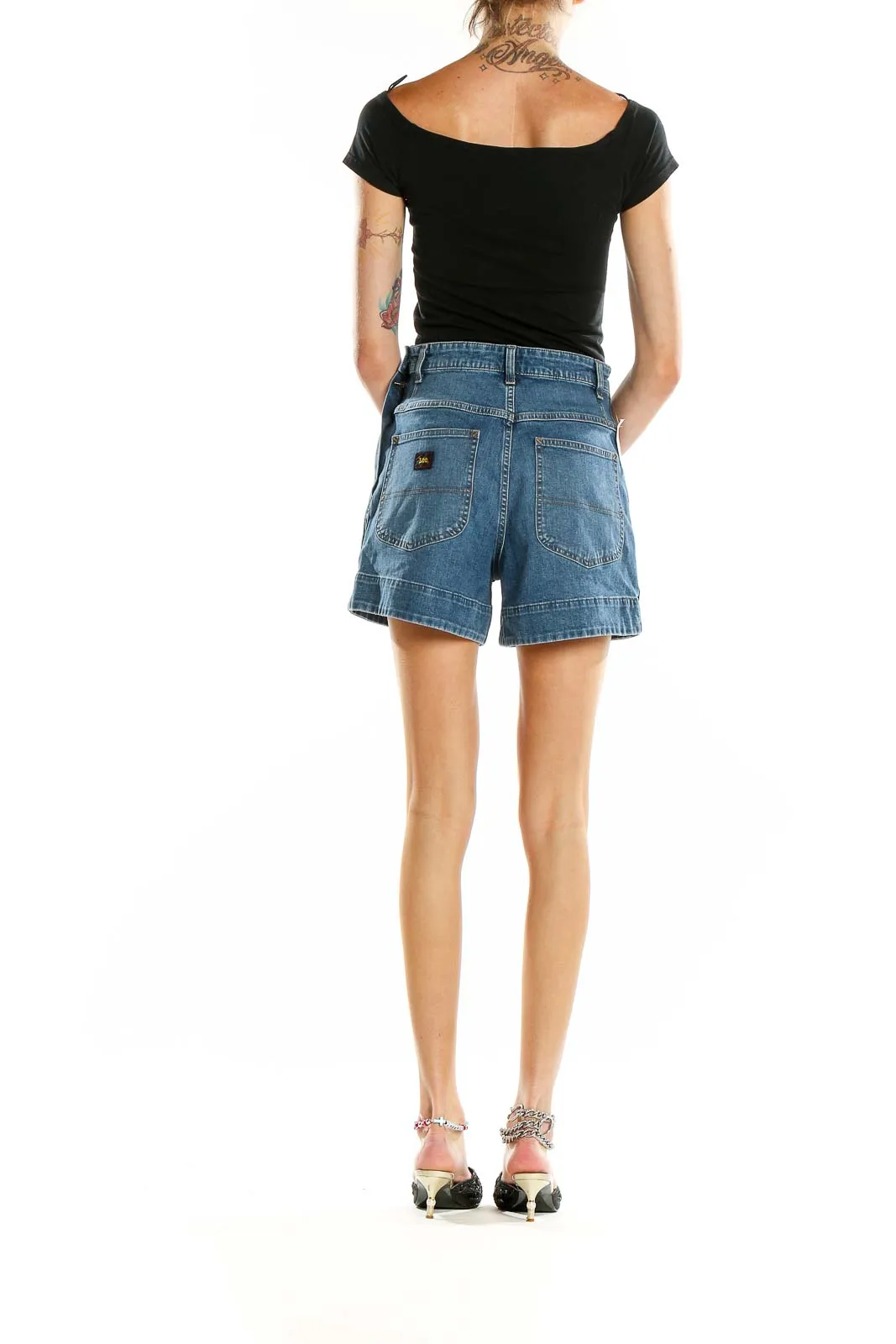 Blue Denim High-Waisted Shorts