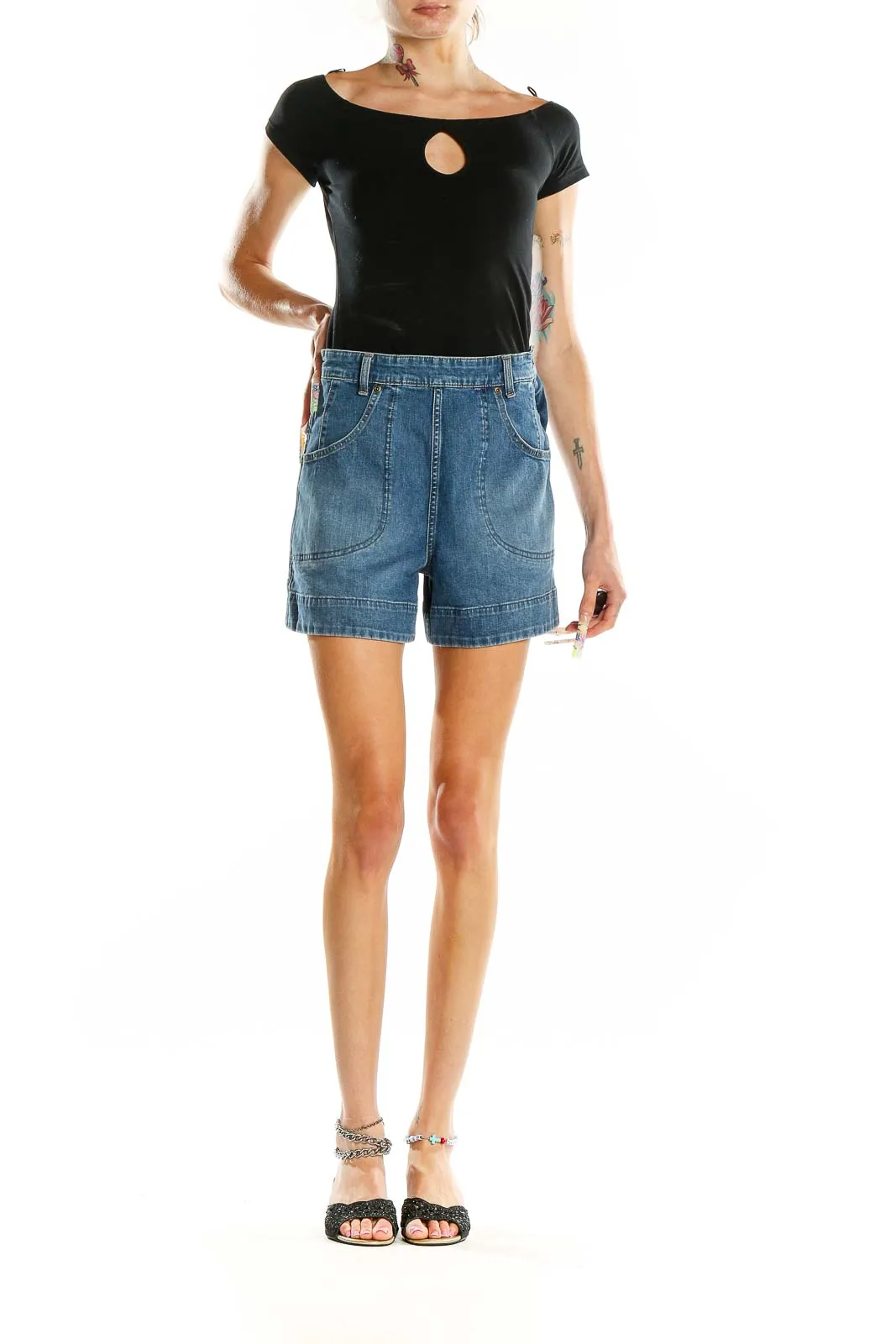 Blue Denim High-Waisted Shorts