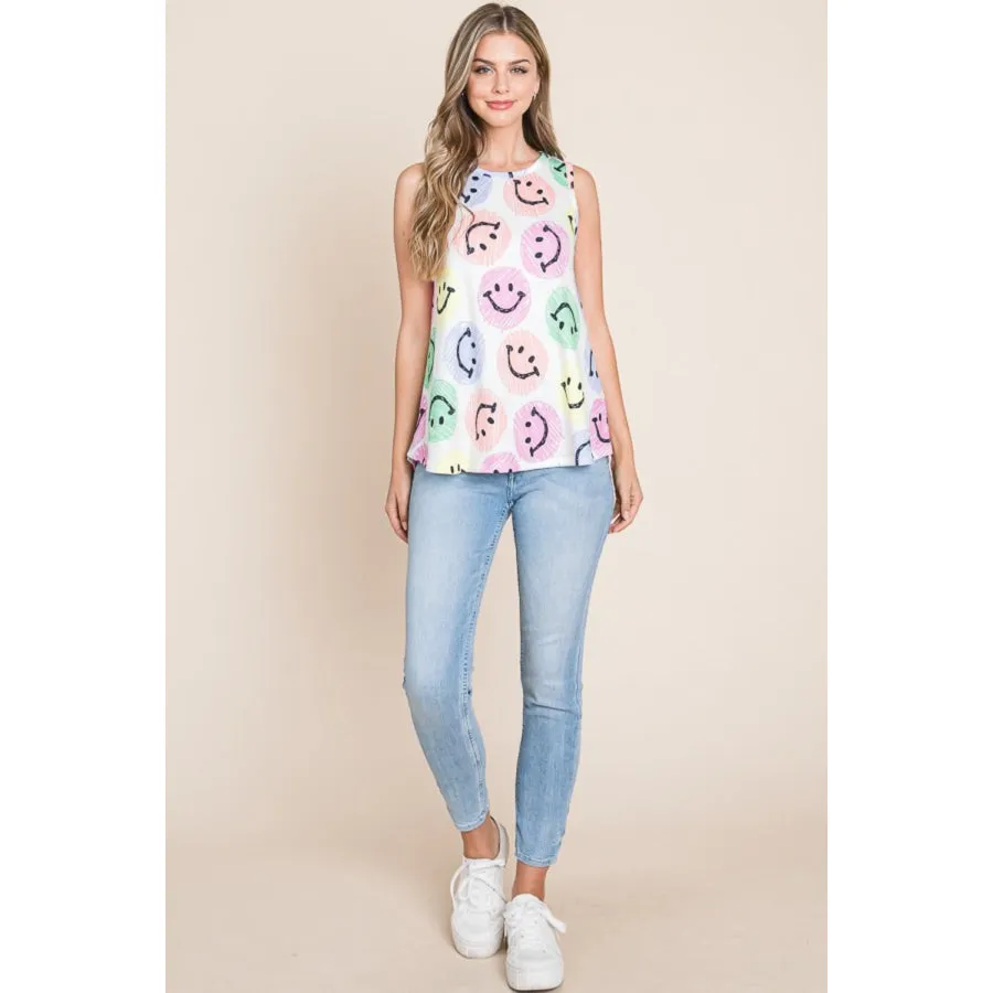 BOMBOM Smiley Face Round Neck Tank