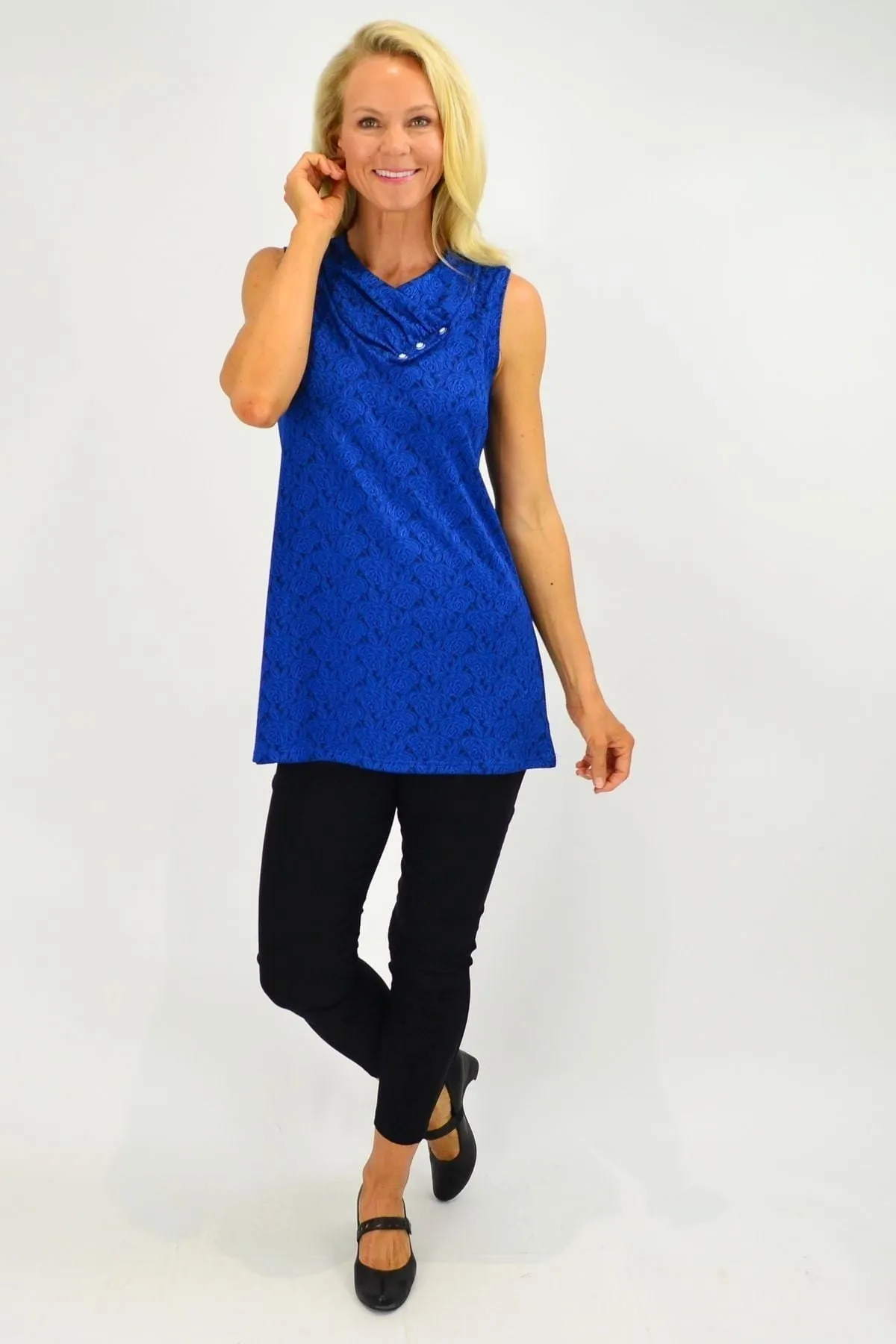 Cobalt Blue Rose Sleeveless Tunic Top
