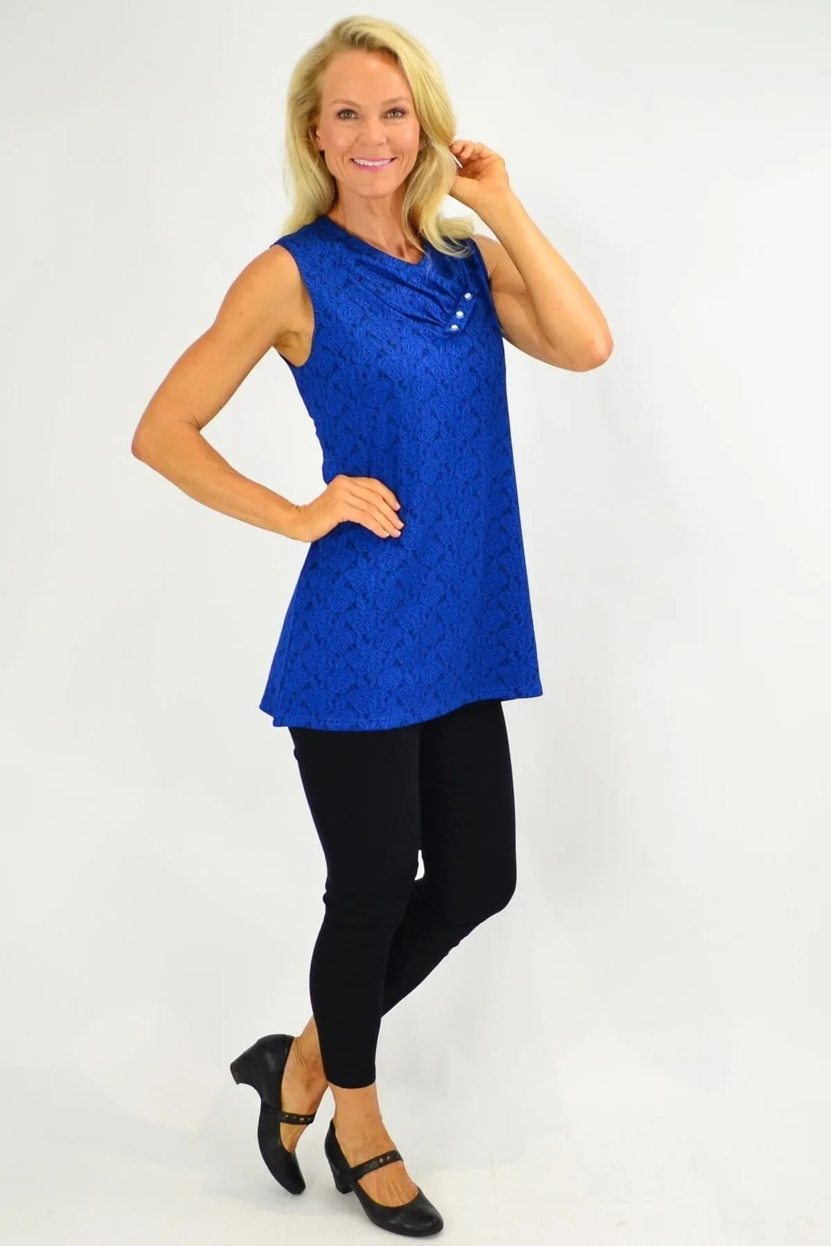 Cobalt Blue Rose Sleeveless Tunic Top