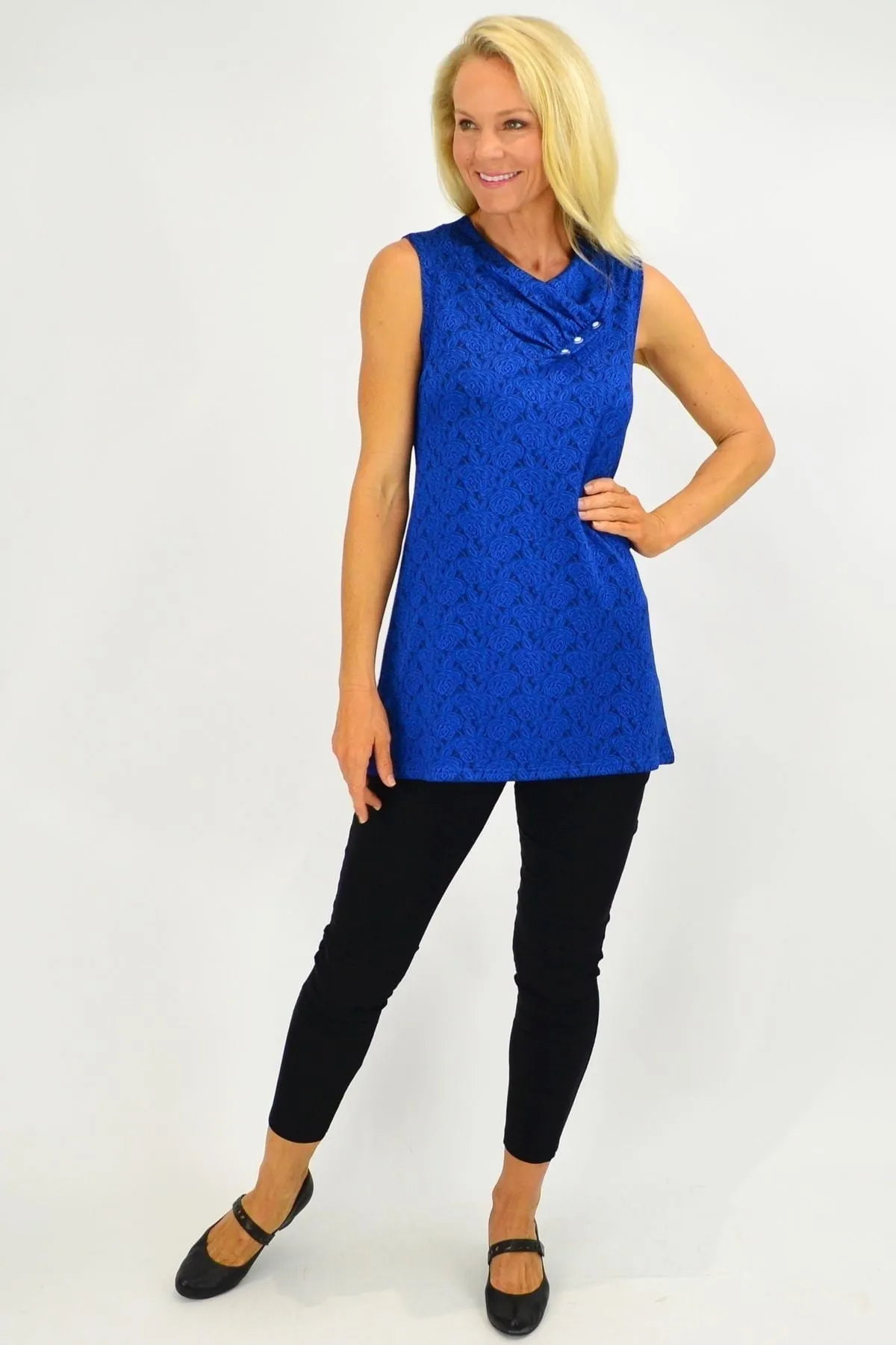 Cobalt Blue Rose Sleeveless Tunic Top