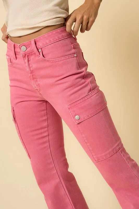 COLOR CARGO SLIM BOOT JEANS