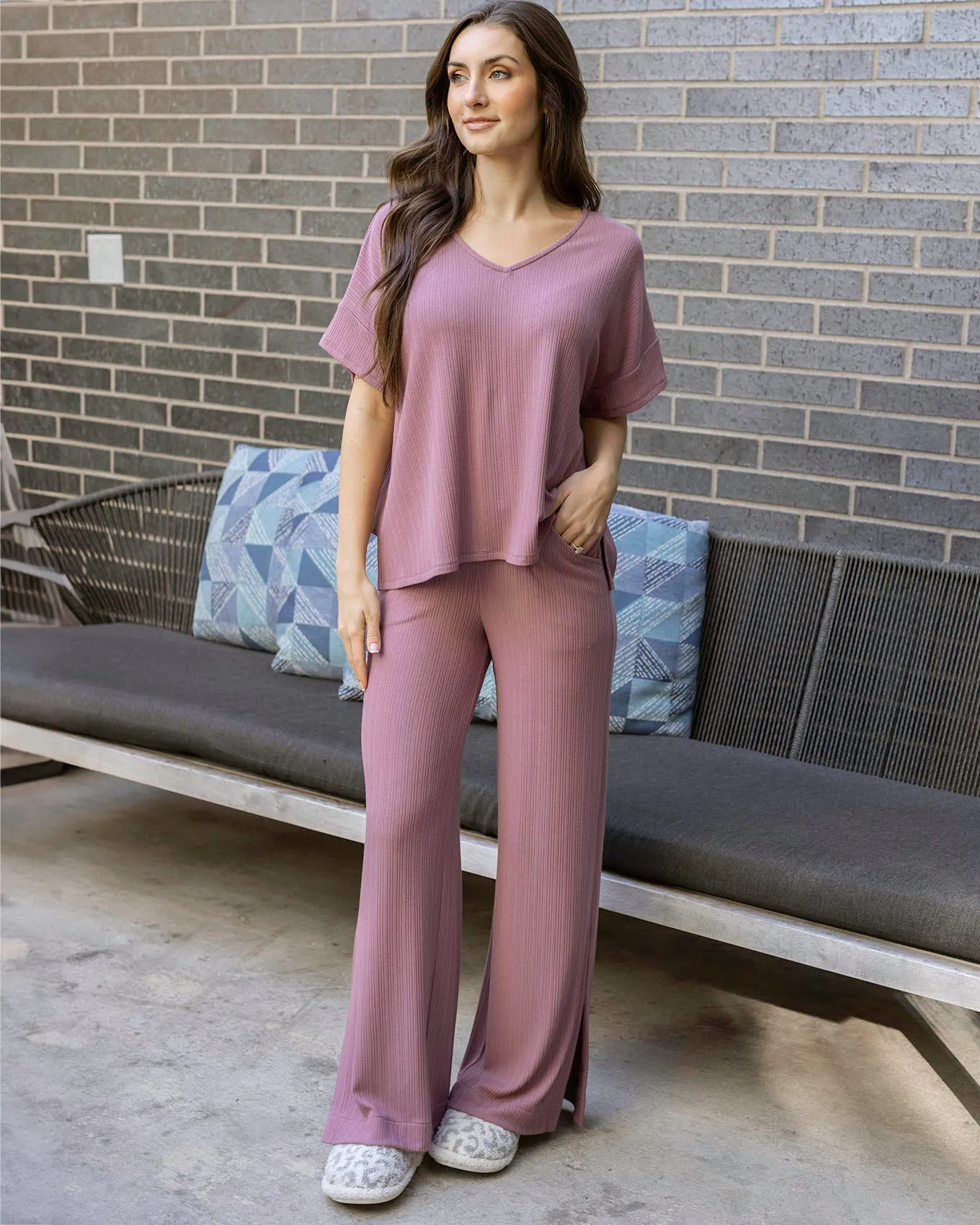 Coziest Dark Lilac Wide Leg Lounge Pants