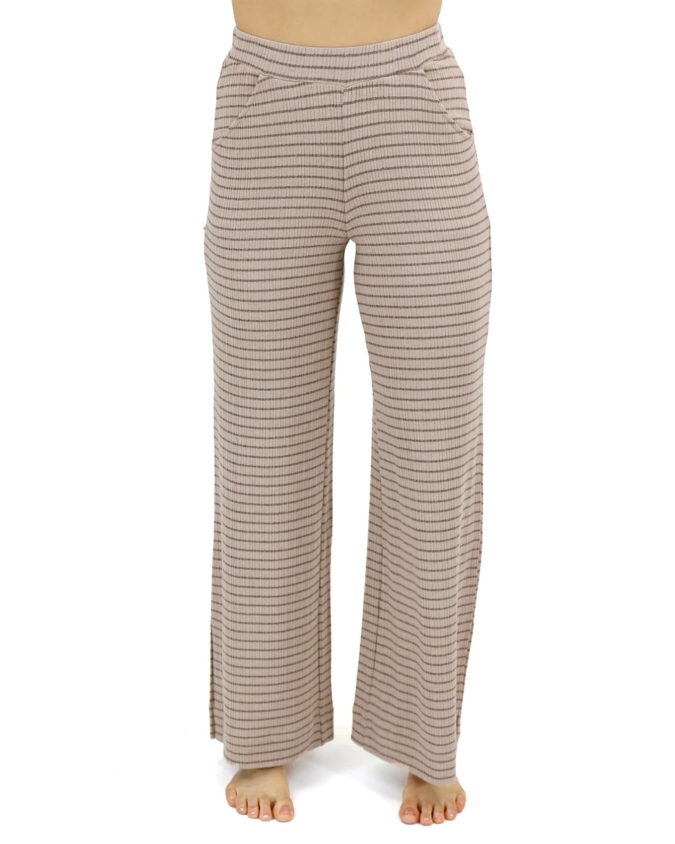 Coziest Tan and Black Stripe Wide Leg Lounge Pants