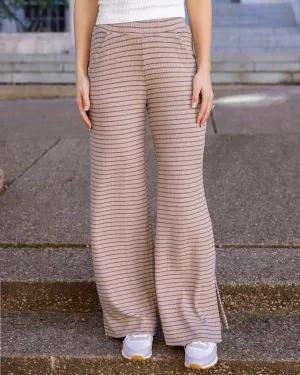 Coziest Tan and Black Stripe Wide Leg Lounge Pants