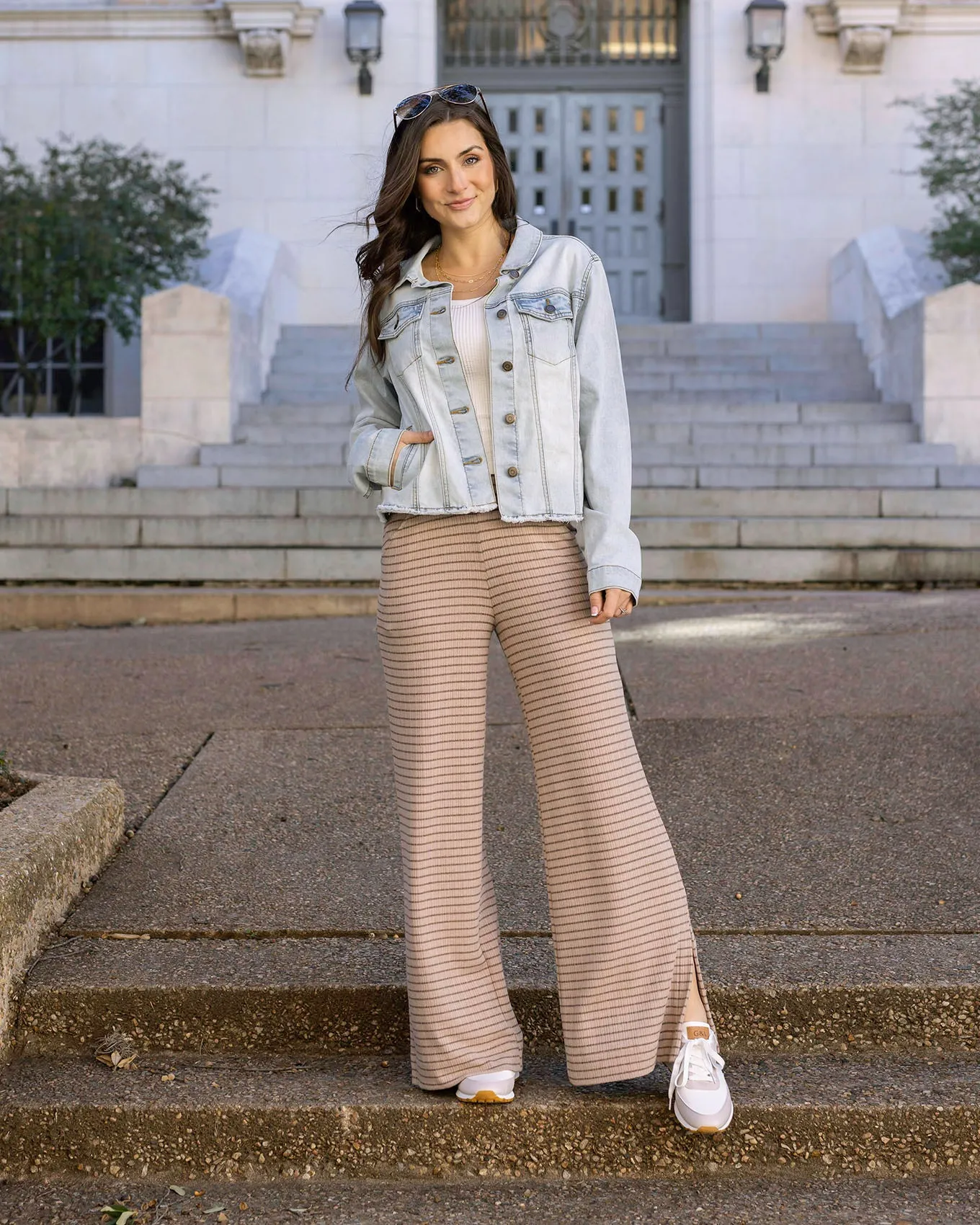 Coziest Tan and Black Stripe Wide Leg Lounge Pants