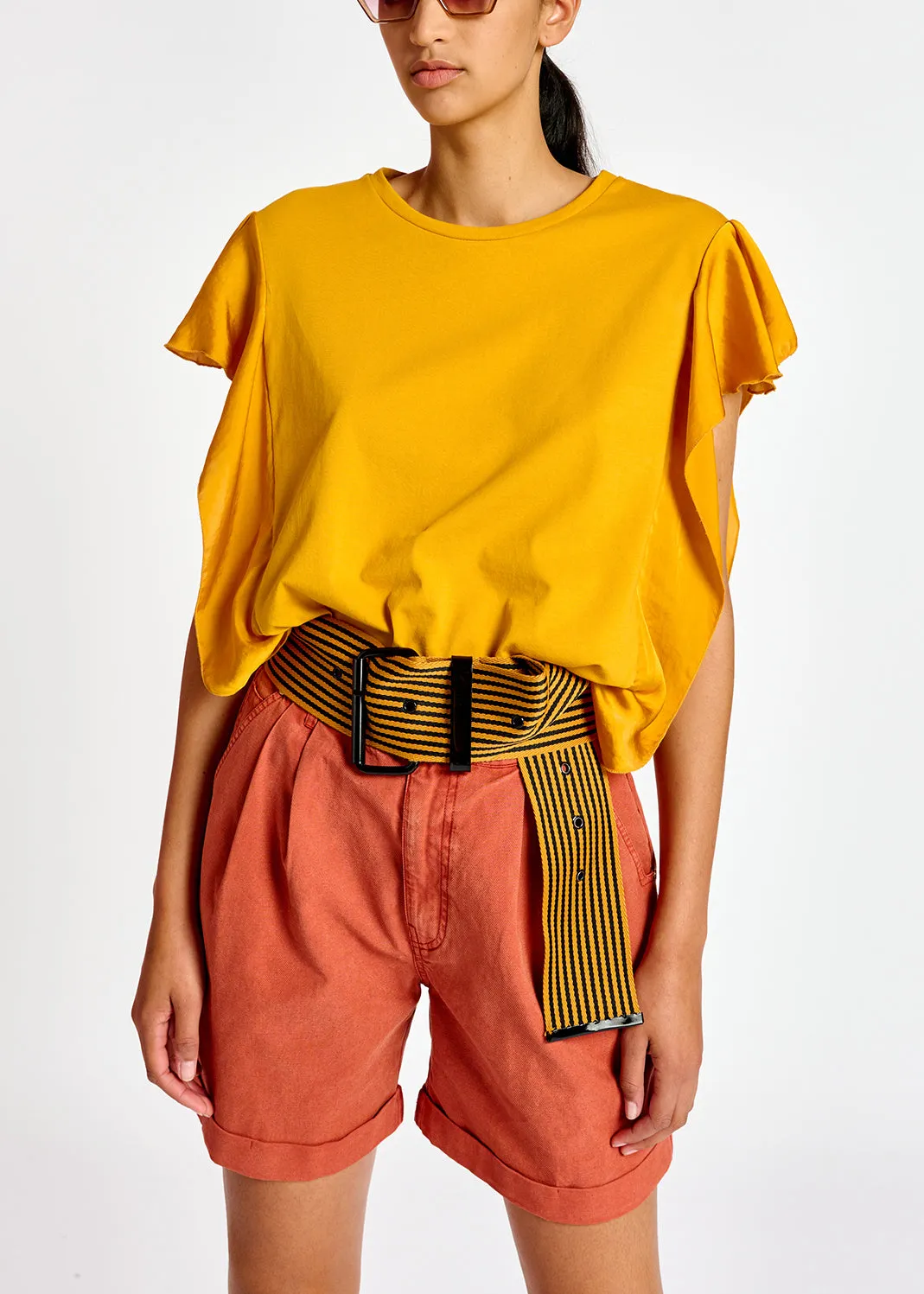 Dark orange high-rise loose-fit denim shorts