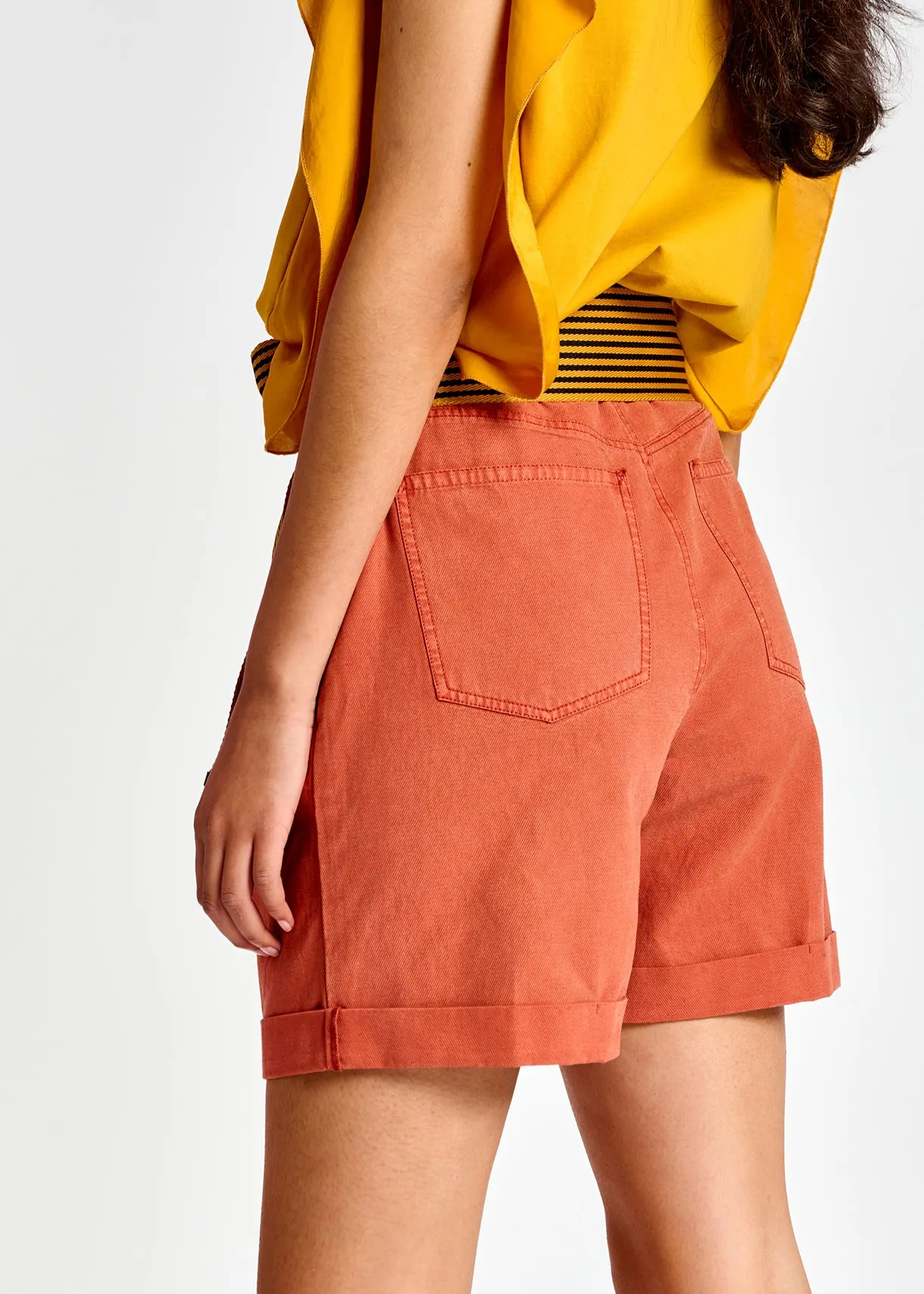 Dark orange high-rise loose-fit denim shorts