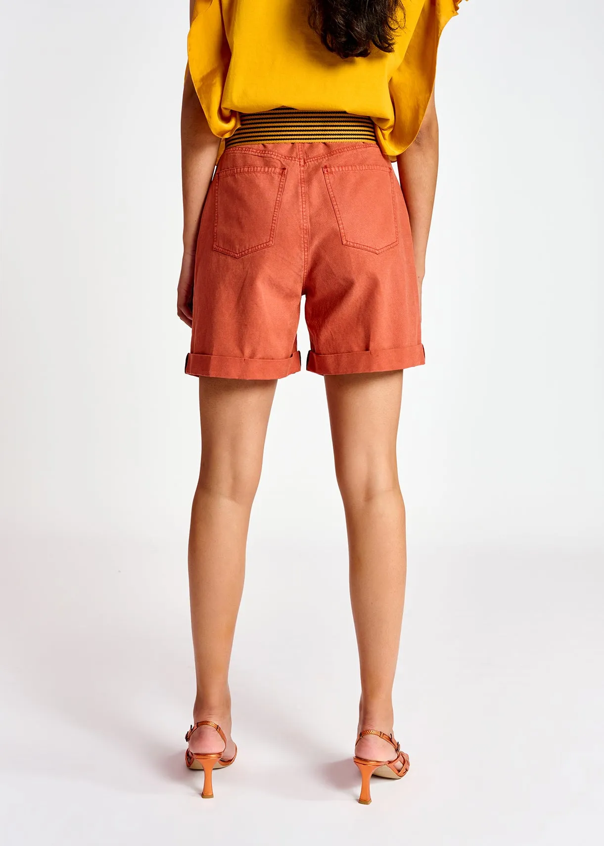 Dark orange high-rise loose-fit denim shorts