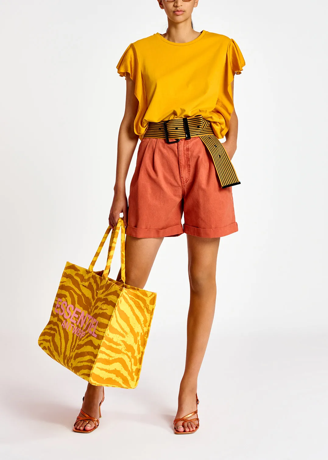 Dark orange high-rise loose-fit denim shorts