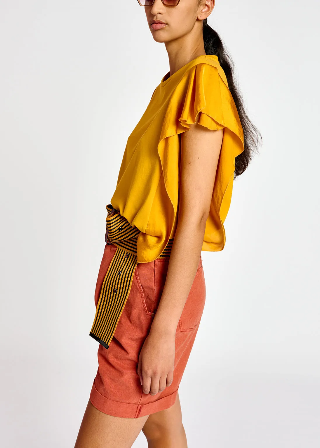 Dark orange high-rise loose-fit denim shorts