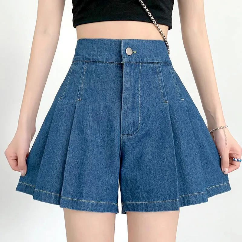 Denim Breeze Pleated Shorts