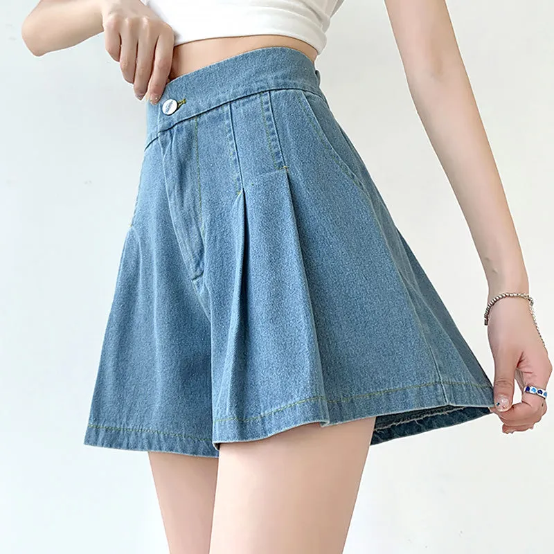 Denim Breeze Pleated Shorts