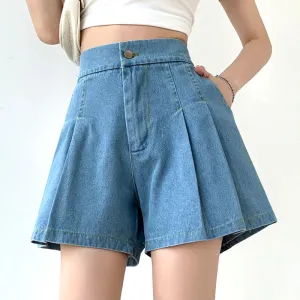 Denim Breeze Pleated Shorts