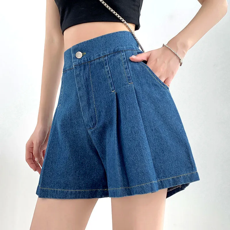 Denim Breeze Pleated Shorts