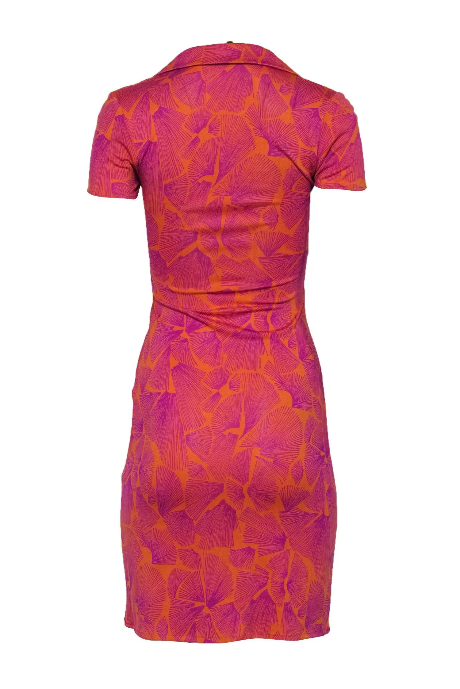 Diane von Furstenberg - Orange & Purple Printed Silk Collared Dress Sz 2