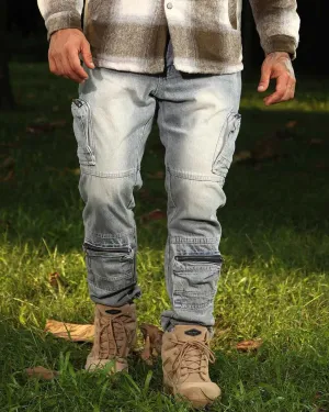 Distressed Cargo Straight Jeans with Versatile Pockets
