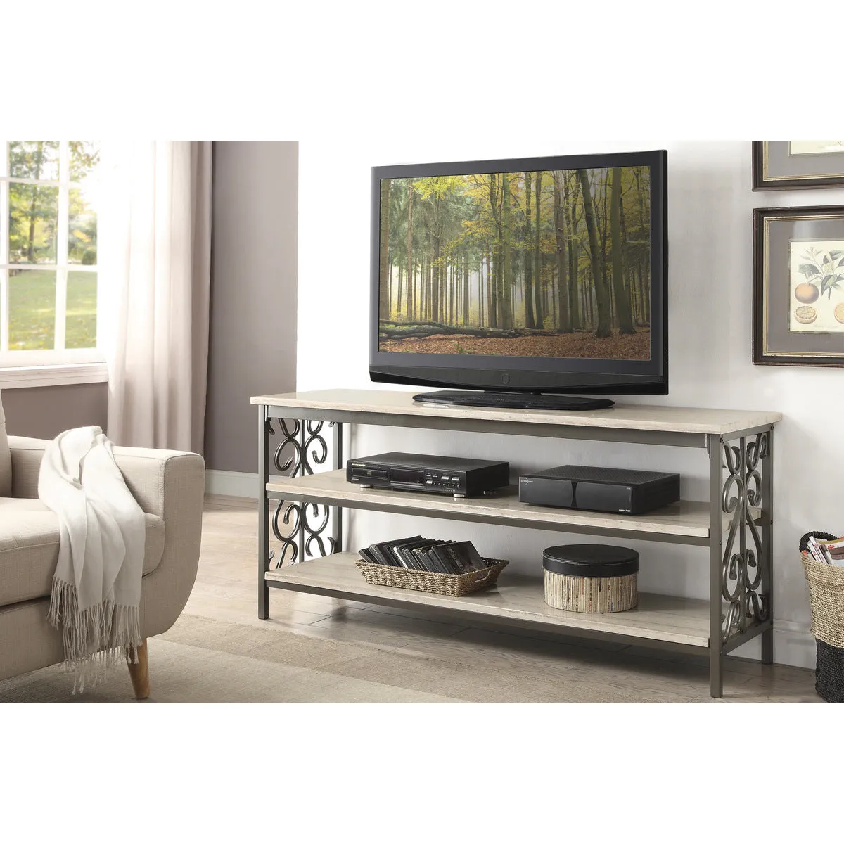 Fairhope Faux Marble Console with Metal Scrollwork