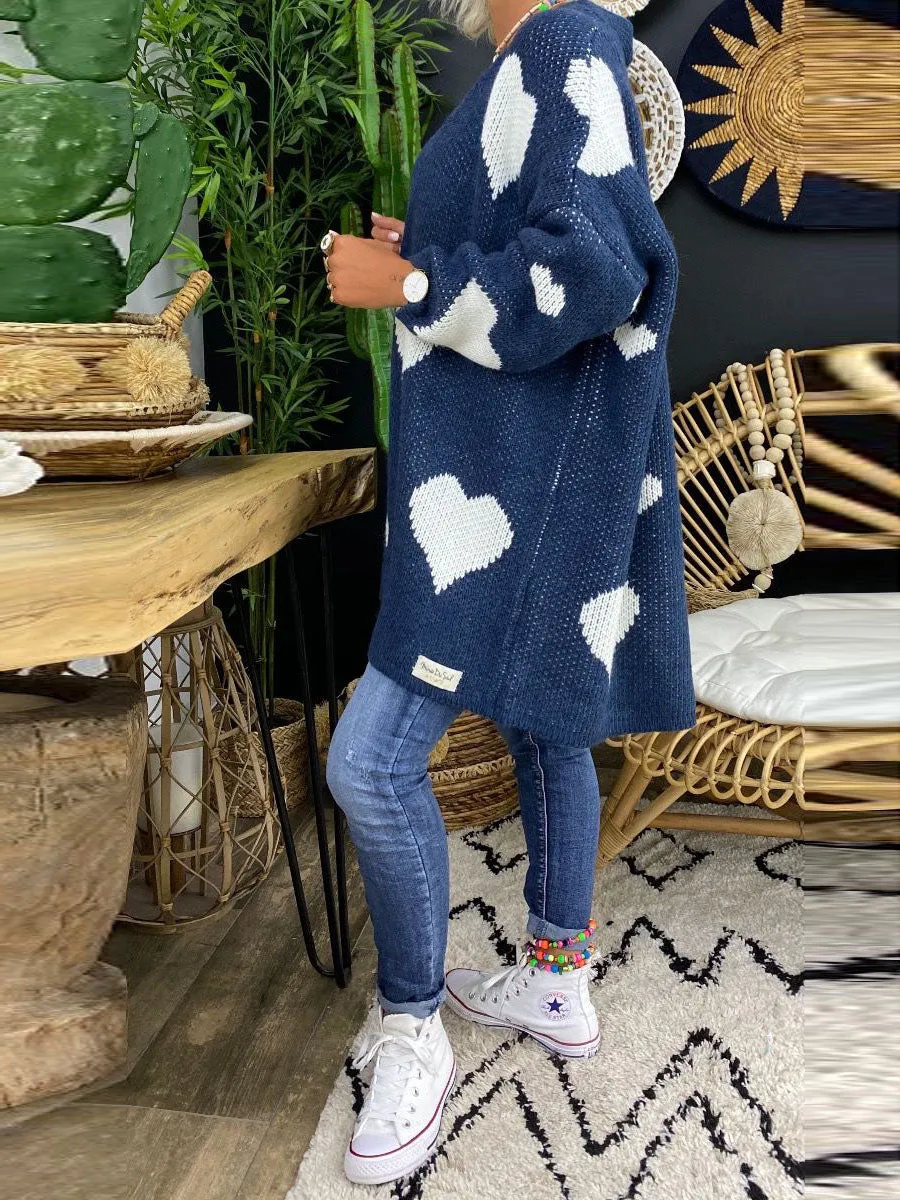 Fashion Casual Love Printed Sweater Cardigan