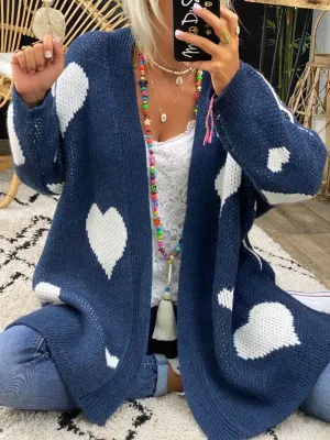 Fashion Casual Love Printed Sweater Cardigan