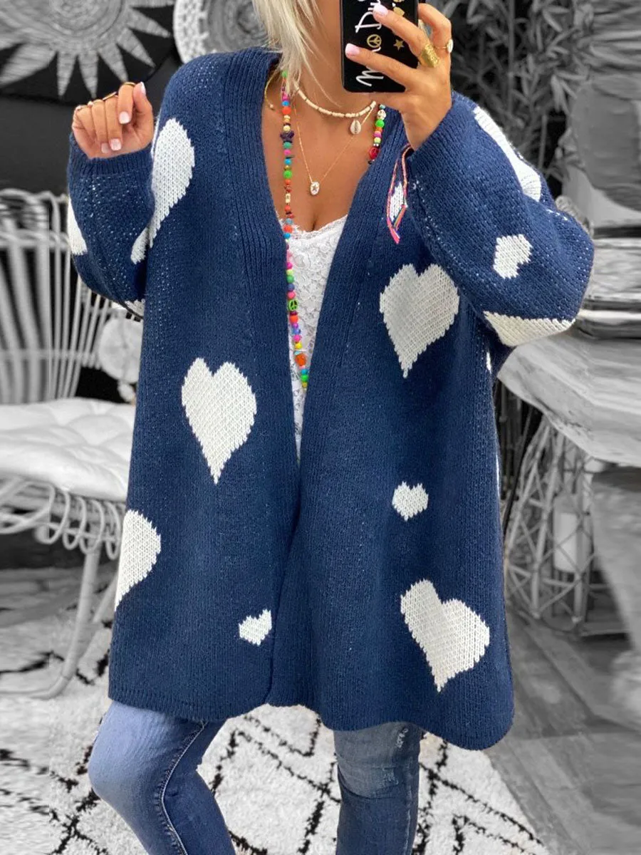 Fashion Casual Love Printed Sweater Cardigan