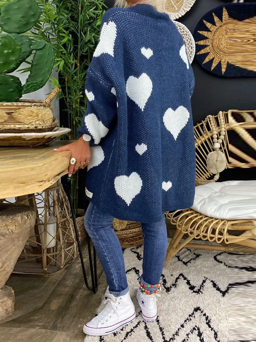 Fashion Casual Love Printed Sweater Cardigan