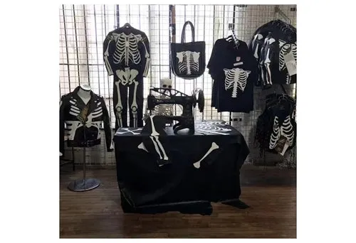 FASURO EFFANIE SKELETON DESIGN LEATHER HOODIE JACKET IN BLACK