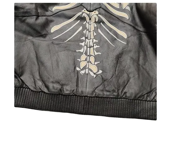 FASURO EFFANIE SKELETON DESIGN LEATHER HOODIE JACKET IN BLACK