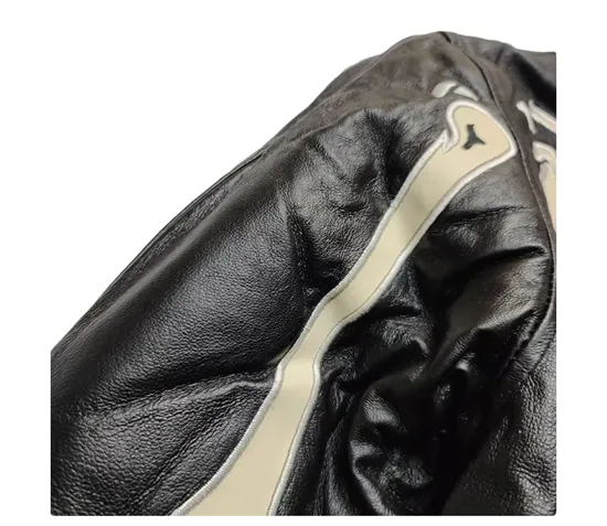 FASURO EFFANIE SKELETON DESIGN LEATHER HOODIE JACKET IN BLACK