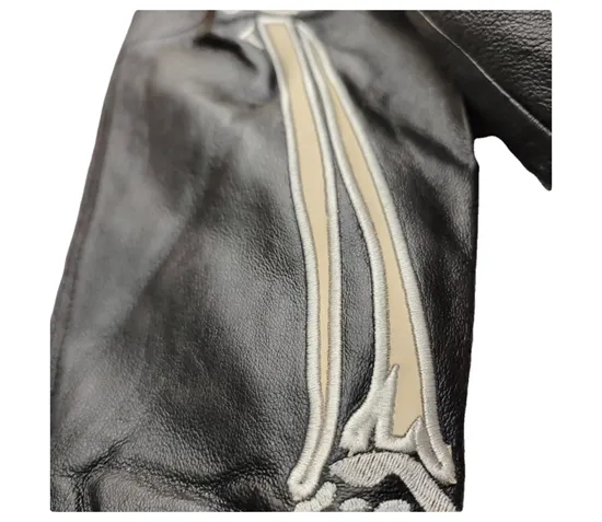 FASURO EFFANIE SKELETON DESIGN LEATHER HOODIE JACKET IN BLACK