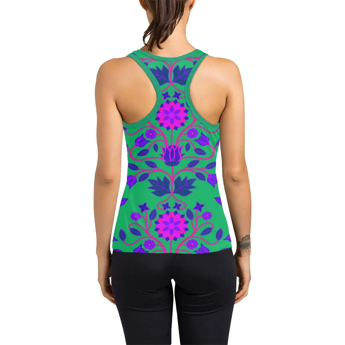 Floral Beadwork Four Clans Deep Lake Women's Racerback Tank Top