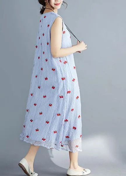 French light blue lace clothes For Women sleeveless Dresses embroidery summer Dress