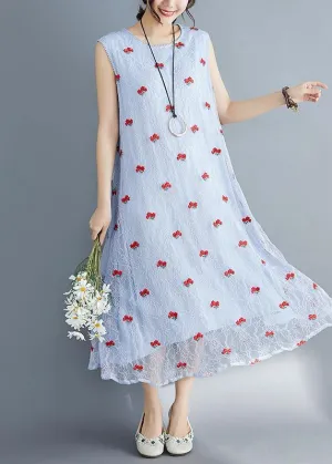 French light blue lace clothes For Women sleeveless Dresses embroidery summer Dress