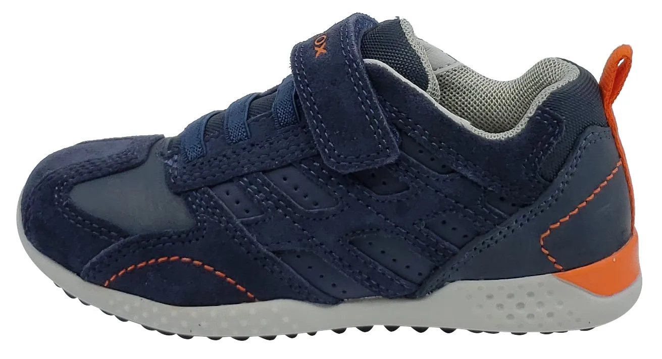 Geox Snake Suede Textile Navy Hook and Loop Sneaker Junior for Boy's